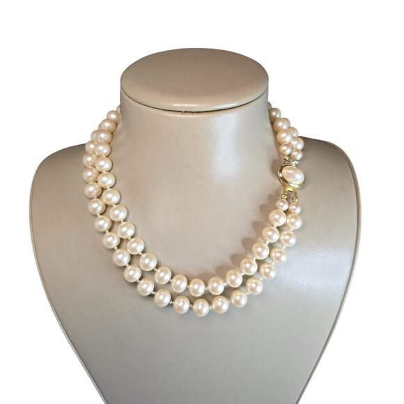 Vintage Gold Plated Faux Pearl Double Strand Necklace - Picture 2 of 6
